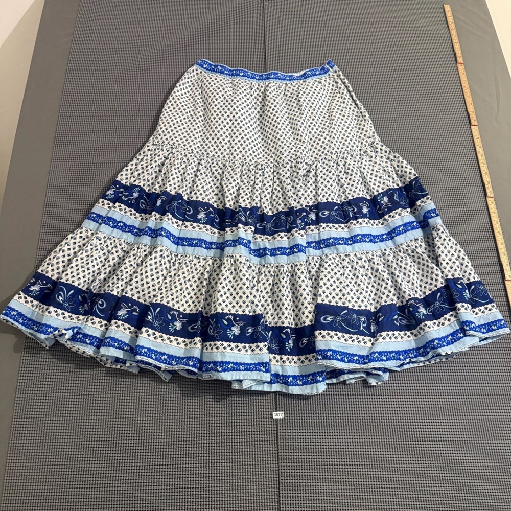 J.Crew Womens Blue White Mixed Floral Tiered Maxi Skirt Size S